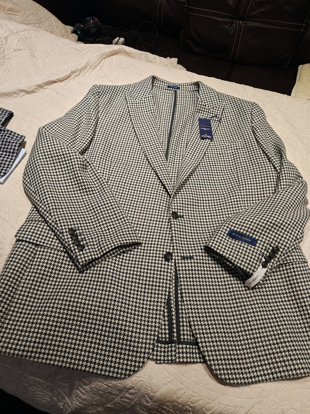 Stafford Men's Houndstooth Sport Coat Green And White 50 R
